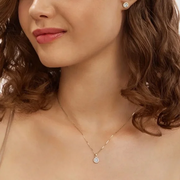 MACY’S 2-PC 1CT DIAMOND SET CLUSTER PENDANT NECKLACE & STUDS - Picture 3 of 17